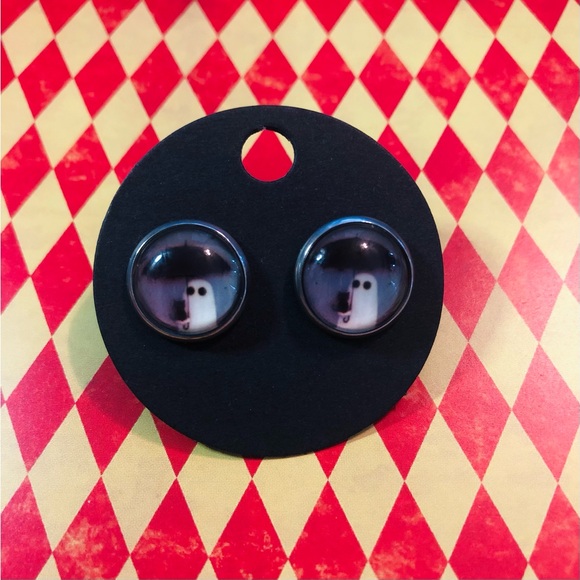 Jewelry - Ghost in the Rain Round Glass Stud Earrings - Spooky Halloween